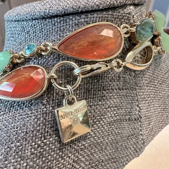Anne Klein 40" Long Layering Necklace Peach, Green & Turquoise Blue Stations - Picture 6 of 10